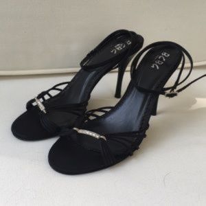 BCBG Paris 4” Black Strappy Heel w/Rhinestone Bar..